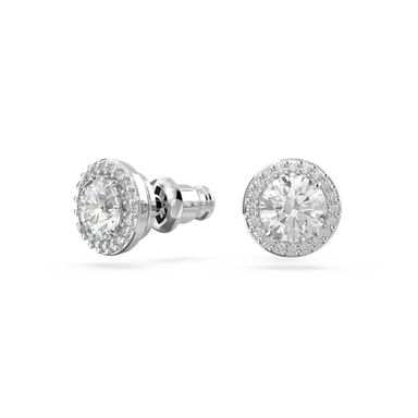 Swarovski Una Angelic Stud Earrings Round Cut Pave White Rhodium Plated - Bluestreak Crystals