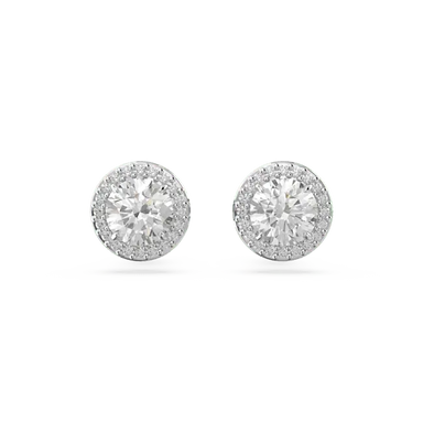 Swarovski Una Angelic Stud Earrings Round Cut Pave White Rhodium Plated - Bluestreak Crystals