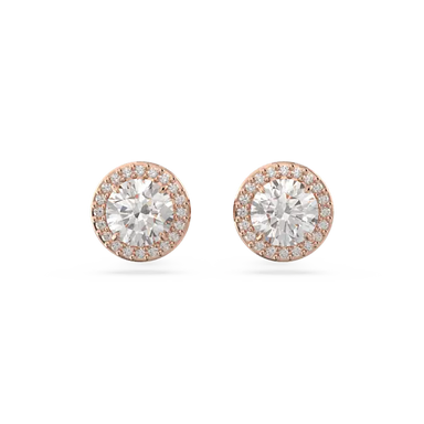 Swarovski Una Angelic Stud Earrings Round Cut Pave White Rose Gold-Tone Plated - Bluestreak Crystals