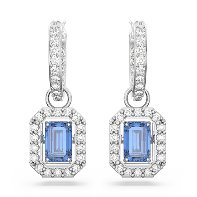 Swarovski Una Drop Earrings Octagon Cut Pave Blue Rhodium Plated - Bluestreak Crystals