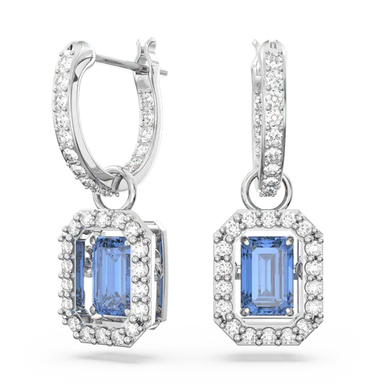 Swarovski Una Drop Earrings Octagon Cut Pave Blue Rhodium Plated - Bluestreak Crystals