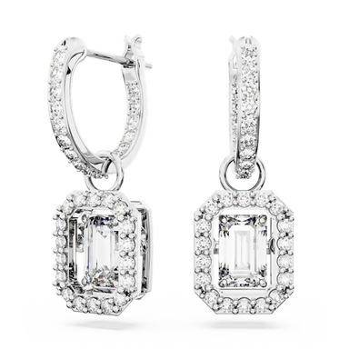 Swarovski Una Drop Earrings Octagon Cut Pave White Rhodium Plated - Bluestreak Crystals