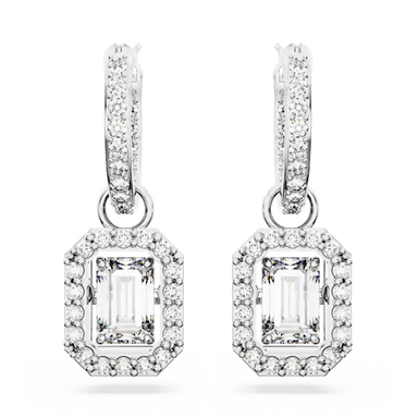 Swarovski Una Drop Earrings Octagon Cut Pave White Rhodium Plated - Bluestreak Crystals