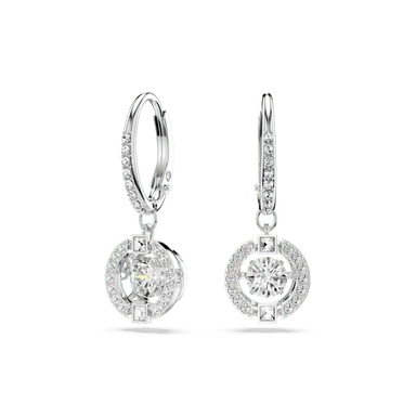 Swarovski Una Drop Earrings Round Cut White Rhodium Plated - Bluestreak Crystals