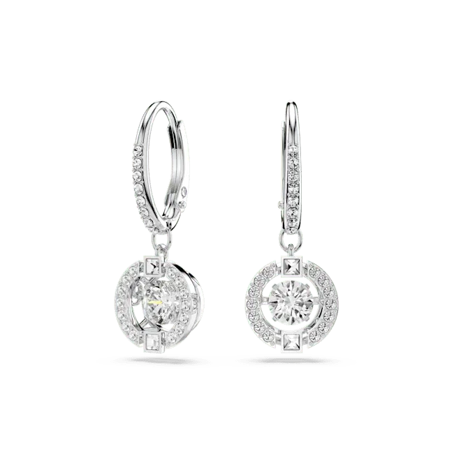 Swarovski Una Drop Earrings Round Cut White Rhodium Plated - Bluestreak Crystals
