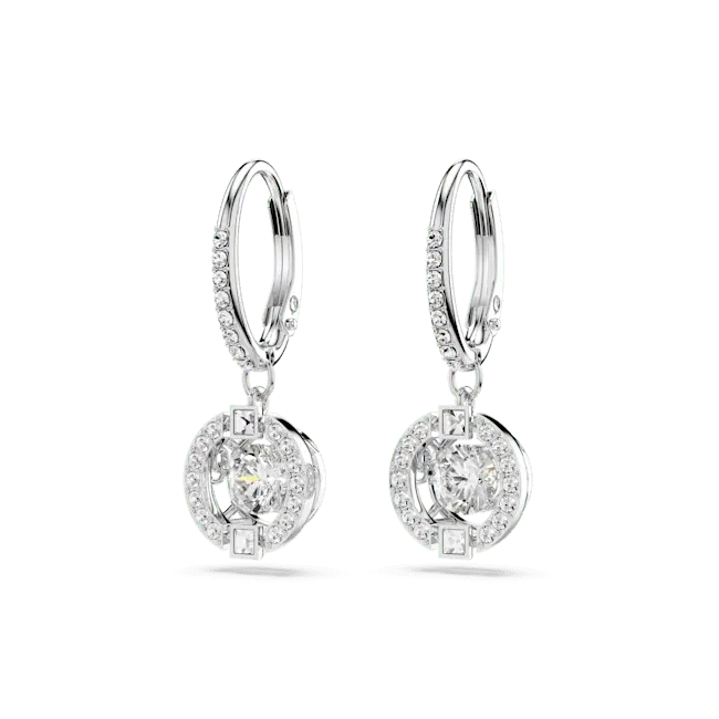 Swarovski Una Drop Earrings Round Cut White Rhodium Plated - Bluestreak Crystals