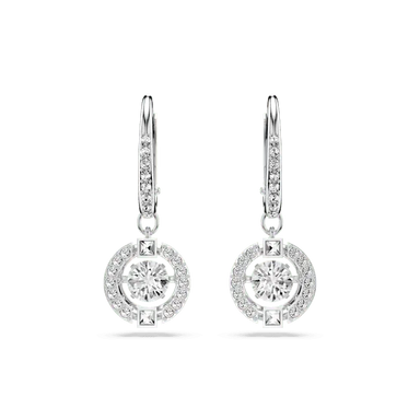 Swarovski Una Drop Earrings Round Cut White Rhodium Plated - Bluestreak Crystals