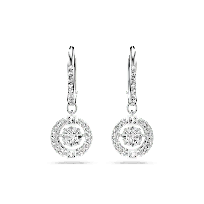 Swarovski Una Drop Earrings Round Cut White Rhodium Plated - Bluestreak Crystals
