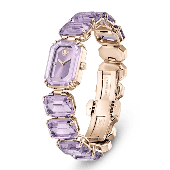 Swarovski Watch Octagon Cut Bracelet Purple Champagne Gold-Tone Finish