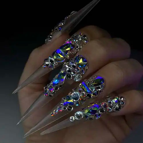 Fall press on nails designed with authentic swarovski crystals