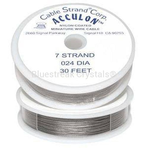 Acculon Nylon Coated Beading Wire 7 Strand-Threads-Silver/Bright - 7 Strand-0.024" 30 Foot - Pack of 1-Bluestreak Crystals